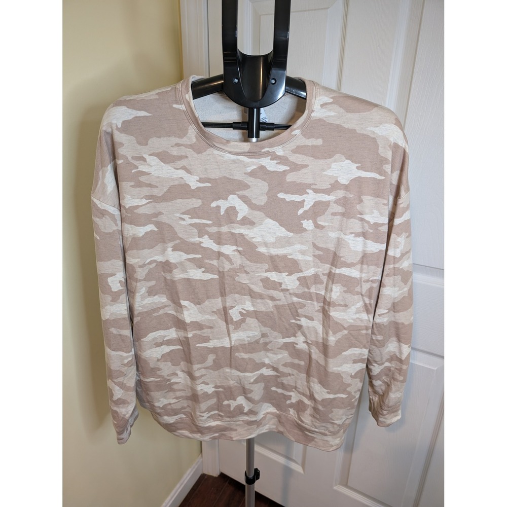 Athleta Studio To Street Sweatshirt Women Large Oatmeal Camo Crewneck Pullover